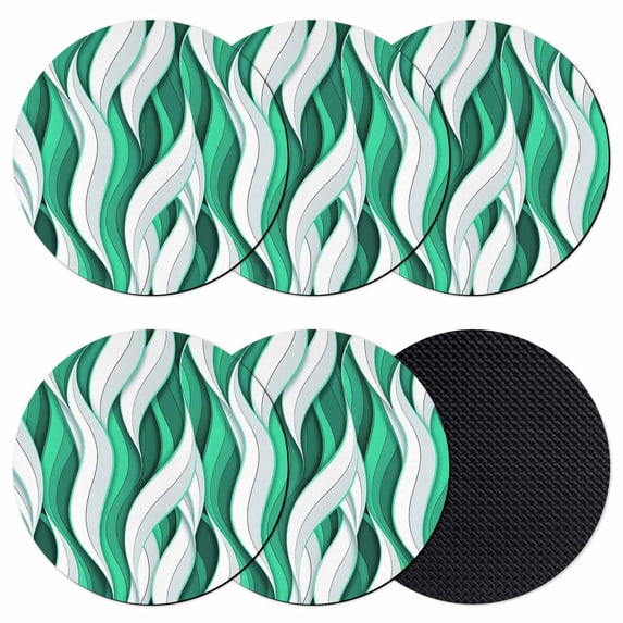 Green White Moire Coasters Set of 6, Absorbent Coasters for Drinks, Modern Abstract Art Coaster for Desk Coffee Table Protection, Home Decor House Warming Gifts 4"