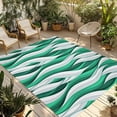 thumbnail image 1 of Green White Moire Outdoor Rug for Patio/Deck/Porch, Non-Slip Large Area Rug 4 x 6 Ft, Modern Abstract Art Indoor Outdoor Rugs Washable Area Rugs, Reversible Camping Rug Carpet Runner, 1 of 8