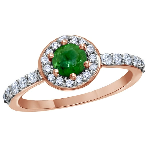 AFFY Green & White Natural Diamond Frame Engagement Ring in 14K Rose Gold (1 cttw)