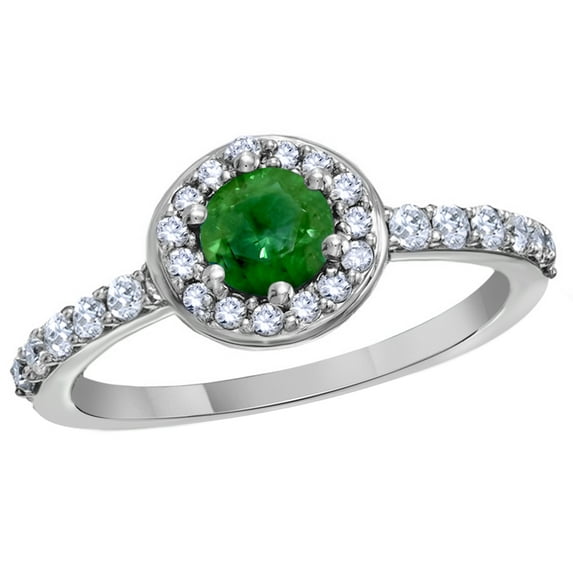 AFFY Green & White Natural Diamond Frame Engagement Ring in 14K White Gold (1 cttw)