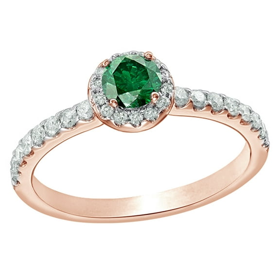 Green & White Natural Diamond Frame Engagement Ring in 14k Rose Gold