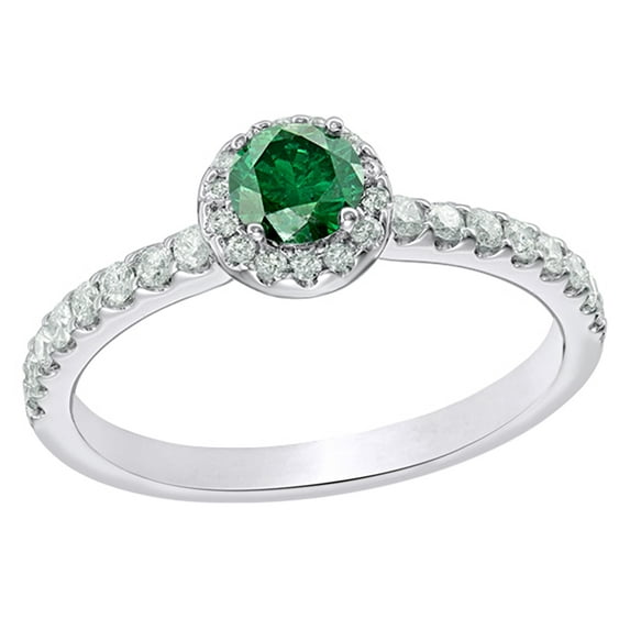 AFFY Green & White Natural Diamond Frame Engagement Ring in 14k White Gold