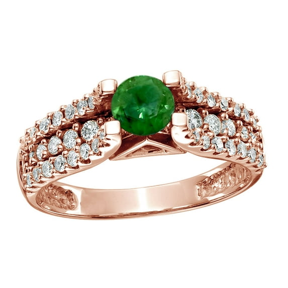 AFFY Green & White Natural Diamond Shank Fancy Engagement Ring in 14K Rose Gold (1 cttw)
