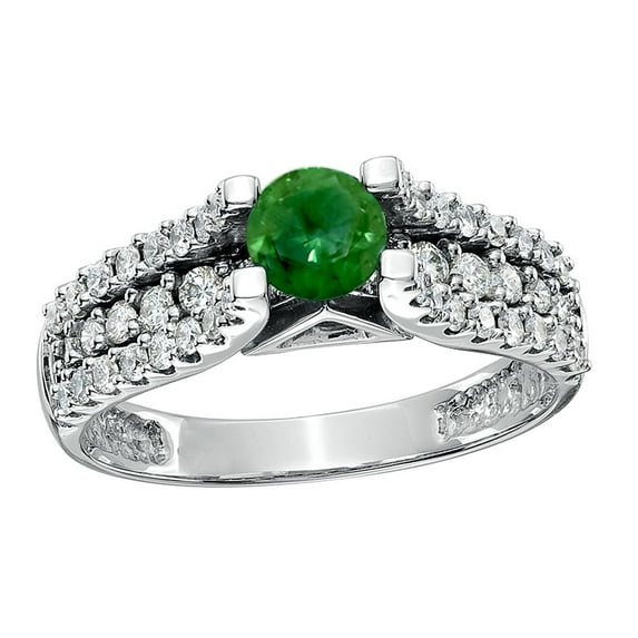 AFFY Green & White Natural Diamond Shank Fancy Engagement Ring in 14K White Gold (1 cttw)