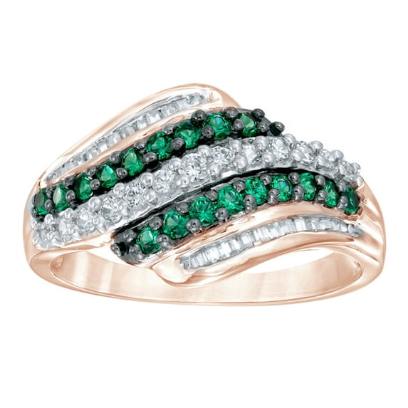 AFFY Green & White Natural Diamond Wave Ring in 10k Rose Gold
