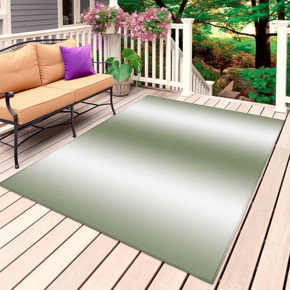 Green White Ombre Outdoor Rug 4x6 Ft, Non Slip Washable Area Rug, Country Pastoral Gradient Minimalist Patio Rugs Carpet Runner, Large Floor Mat for Indoor/Outdoor Deck Porch Camping