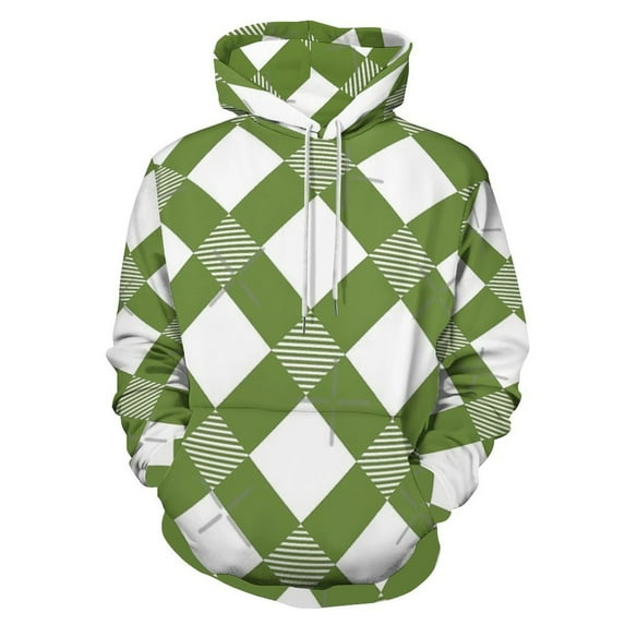 Green White Pattern Men's Women Vintage 3D Hooded Sweatshirt - All-Season Loose Fit Streetwear