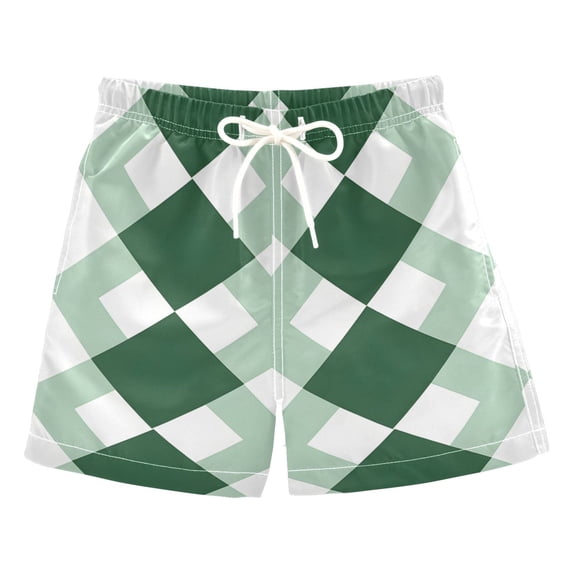 Green White Pattern Swim Trunks Quick Dry Beach Pool Board Shorts Lightweight Stylish Print Sizes 2T to XL