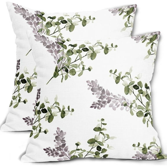 Green and White Pillow Covers 18x18 Inch Set of 2 Vintage Sage Green Purple Leaves Decorative Throw Pillow Covers Morden Pillowscase Linen Cushion Covers for Sofa Couch Bedroom Outdoor Decor