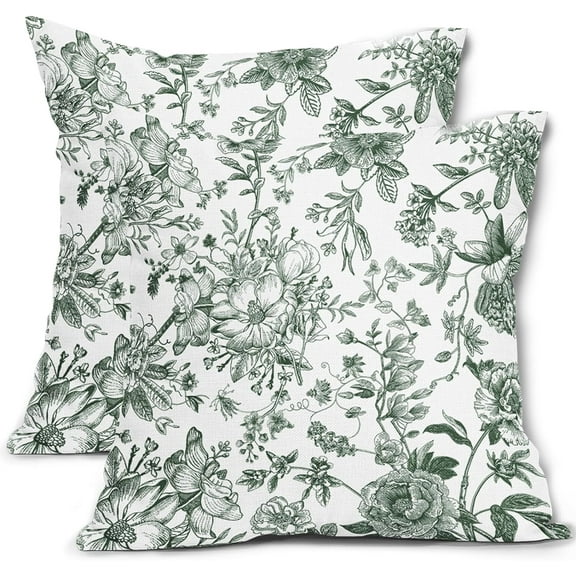 Green & White Pillow Covers 20x20 Inch Set of 2 Vintage Sage Green Flower Throw Pillow Covers Morden Floral Outdoor Pillowscase Linen Cushion Covers Sofa Couch Bedroom Indoor Home Decor
