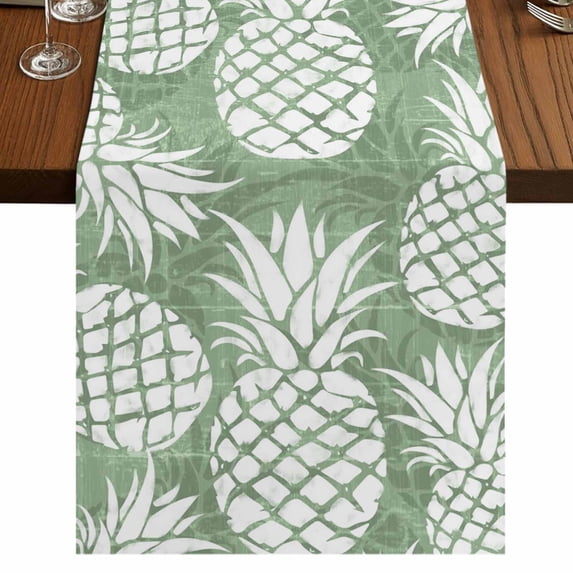 Green White Pineapple Burlap Cotton Table Runner 13x90 Inches Long, Tropical Summer Botanical Fruits Farmhouse Table Runners, Outdoor Dining Tablecloths Decor for Baby Shower/Party/Wedding