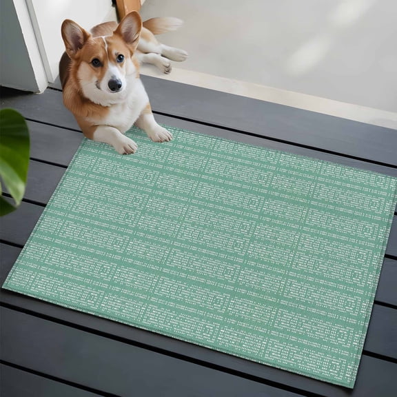 Green White Pixels Washable Entry Rug 2x3 Modern Contemporary Abstract Boho Low Pile Indoor Door Mat with Rubber Backing Thin Area Rug for for Entrance, Bedroom, Kitchen, Laundry, Bathroom