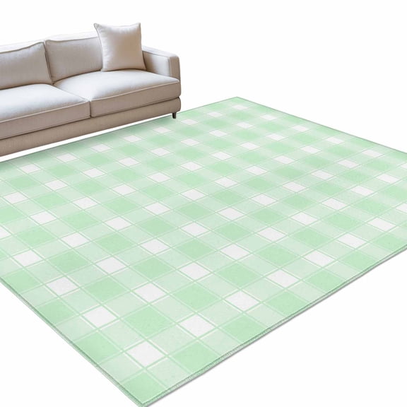 Green White Plaid 6x9ft Non Slip Area Rug Farmhouse Rustic Country Checkerboard Pattern Washable&nbsp;Soft Area Rugs for Living Room, Indoor&nbsp;Circle Carpet for Bedroom Dining Room Kitchen