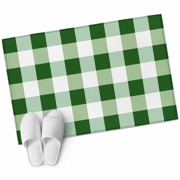 Green White Plaid Area Rug 2x3ft Simple Pattern Non-Slip Washable Square Rugs Soft Felt Indoor Floor Mat for Bedroom Kitchen Living Room Bathroom
