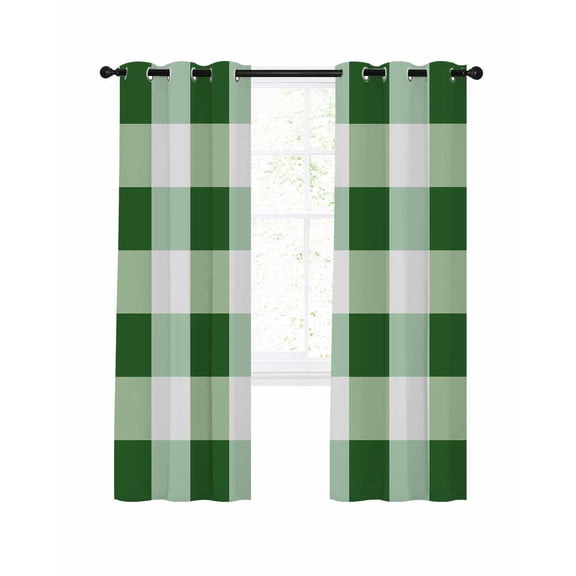 Green White Plaid Blackout Curtains 84 Inch Length Simple Pattern Thermal Insulated Window Curtain Window Drapes 2 Panels for Bedroom Living Room 52"Wx84"L
