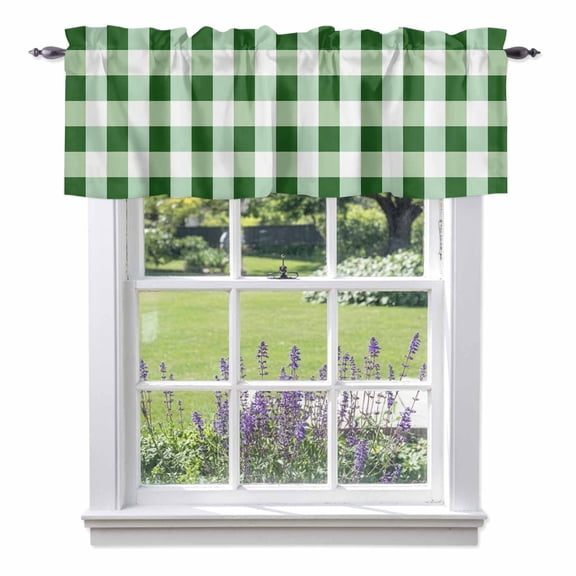 Green White Plaid Kitchen Valances, Simple Pattern Rod Pocket Window Valance 18 Inch Long,Window Curtain Panels for Living Room Bedroom Laundry, 54x18in