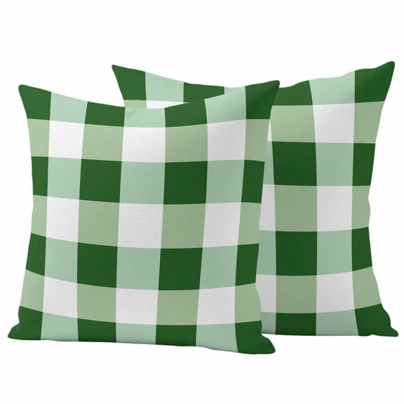 Green White Plaid Pillow Covers 2 Pack Simple Pattern Pillowcase Waterproof Outdoor Throw Pillow Cover for Patio Garden Square Cushion 18”x18”