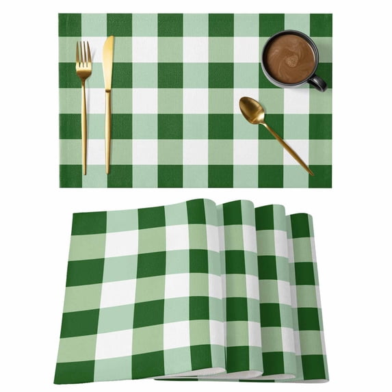 Green White Plaid Placemats Set of 6 Simple Style Place Mats Table Mats Kitchen Dining Home Outdoor Party Table Decoration