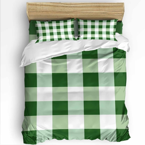 Green White Plaid Twin Size Comforter Set, Simple Pattern Soft Bedding for All Seasons, 4 Pcs Bed Set with 1 Comforter (68"x86") ,1Sheet(66"x116"), 2 Pillowcases (19"x29")