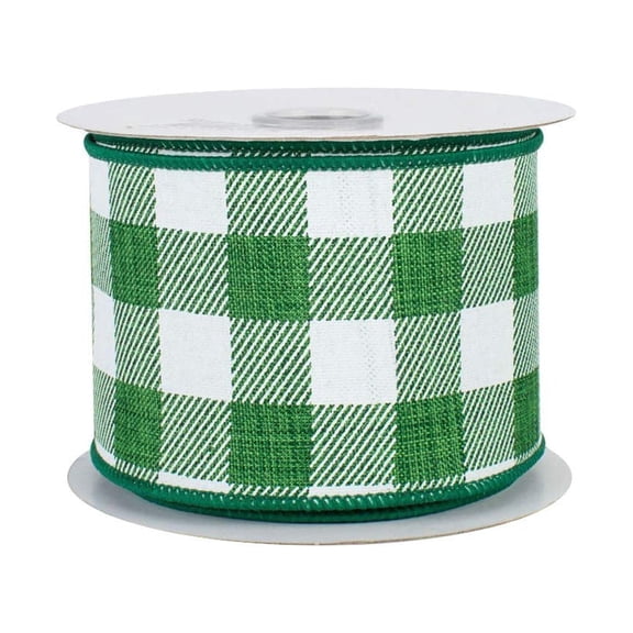 Green & White Plaid Wired Ribbon - 2 1/2 Inch x 10 Yards, St. Patrick's Day, St.Paddy's, Spring, Fall,