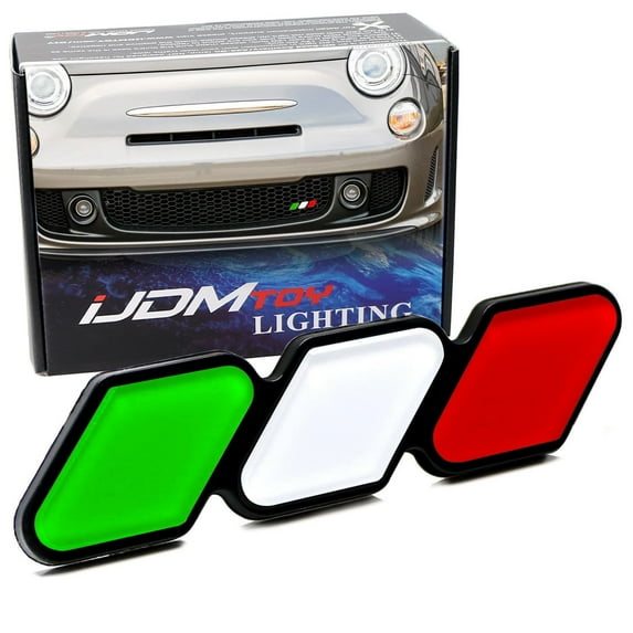 Green/White/Red 3-Color Stripe Lower Grille/Hood Grill Badge Emblem w/No Removal Required Toggle Anchor Bolts, For Italian Cars Fiat, Abarth, Alfa Romeo, Maserati