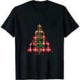 thumbnail image 1 of Green White Red Buffalo Plaid Christmas Trees Cute Snow Gift T-Shirt, 1 of 5