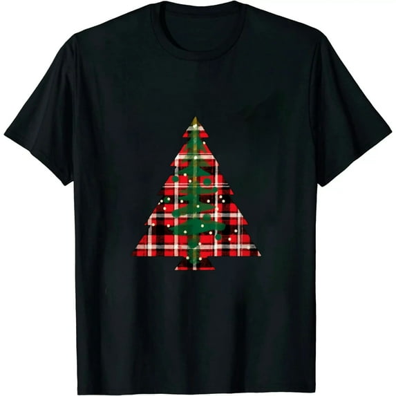 Green White Red Buffalo Plaid Christmas Trees Cute Snow Gift T-Shirt