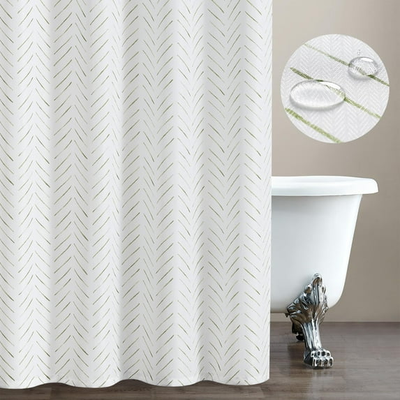 Green and White Shower Curtain Herringbone Fabric Shower Curtain Zig Zag Inky Chevron Farmhouse Shower Curtain Zigzag Modern Shower Curtain for Bathroom Waterproof Hooks Included 70x72 inch