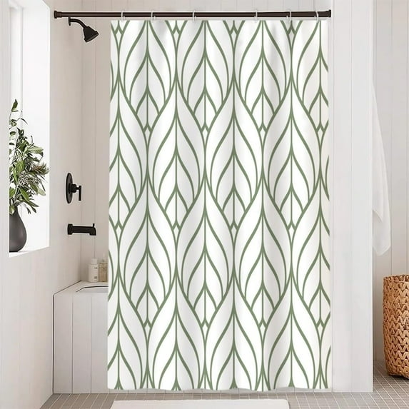Green and White Shower Curtain, Modern Aesthetic Sage Green Striped Shower Curtain Set for Bathroom Waterproof Polyester Shower Curtain with Hooks, 48x72 Inch
