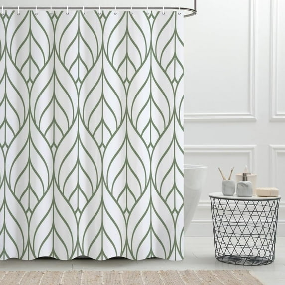 Green and White Shower Curtain, Modern Aesthetic Sage Green Striped Shower Curtain Set for Bathroom Waterproof Polyester Shower Curtain with Hooks, 72x72 Inch