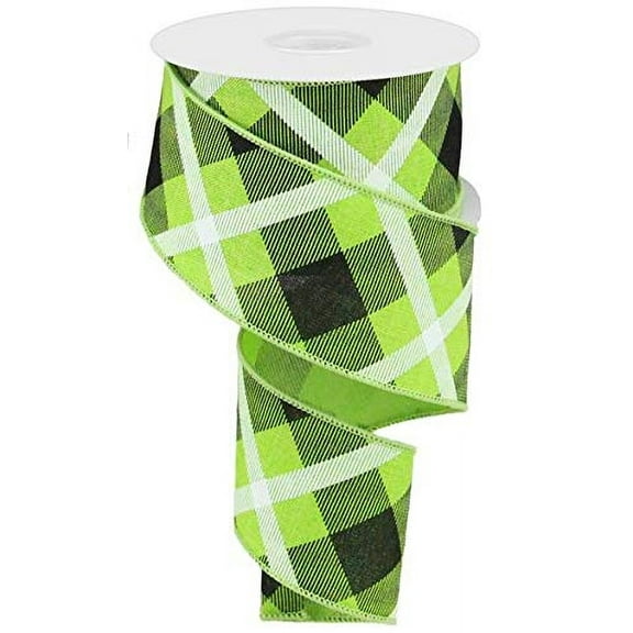 Green & White Spring Easter Plaid Wired Ribbon, 2.5 inches x 10 Yards