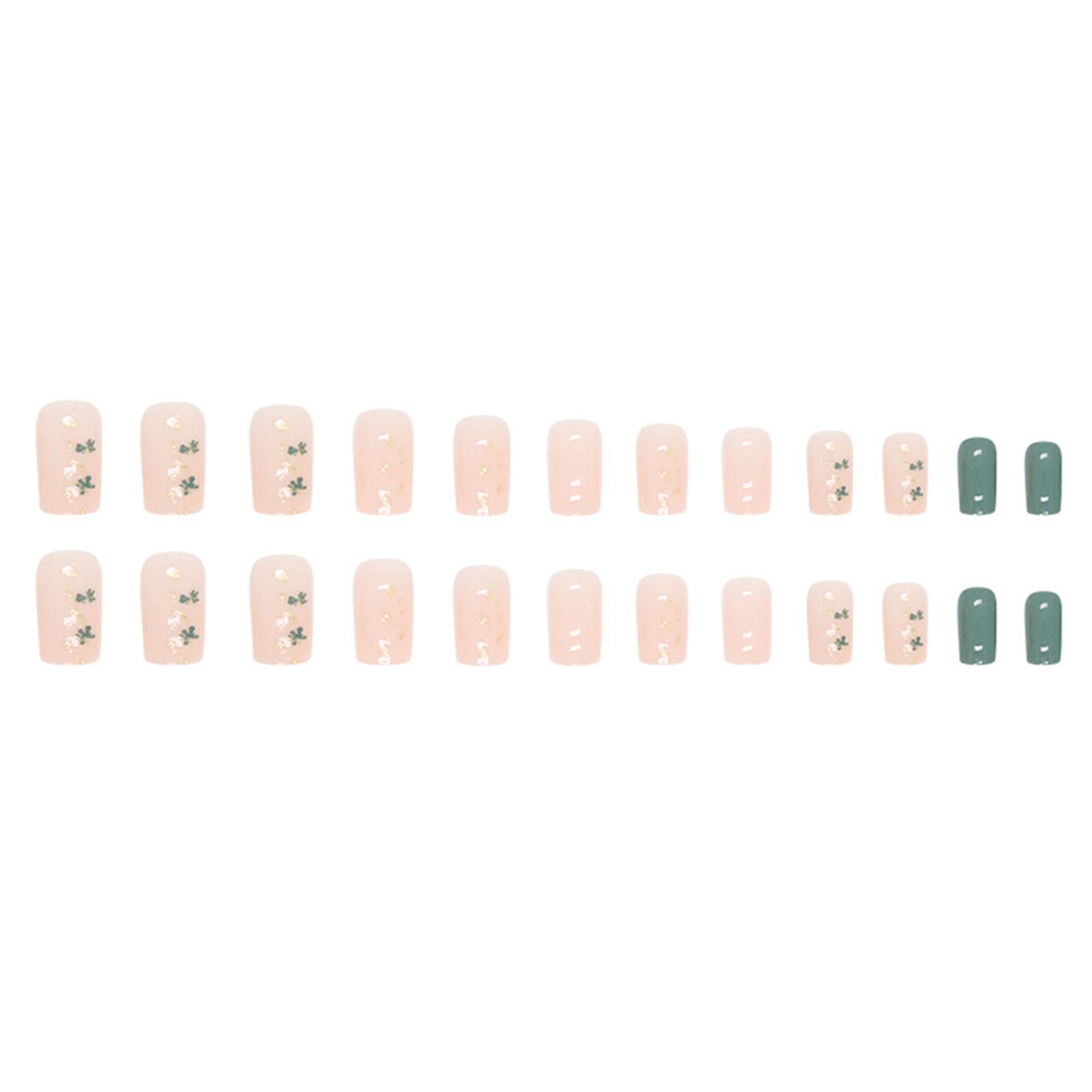 Green & White Square Fake Nails Polishfree Durable Wear Safe Material