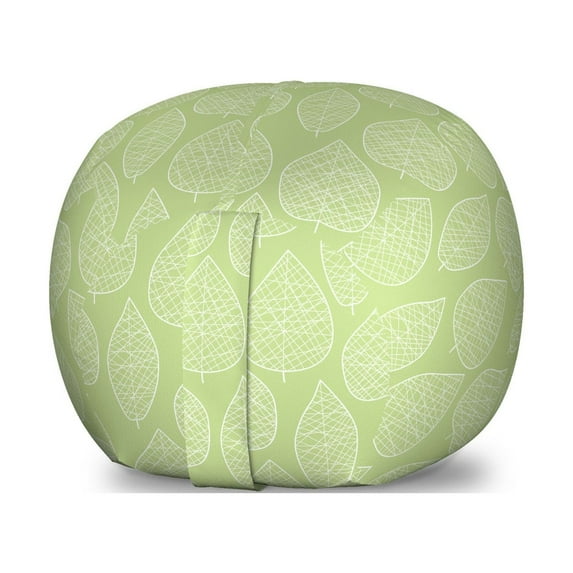 Green and White Storage Toy Bag Chair, Abstract Leafage Modern Art Style Ornament Fresh Nature, Stuffed Animal Organizer Washable Bag, Large Size, Pistachio Green White, by Ambesonne