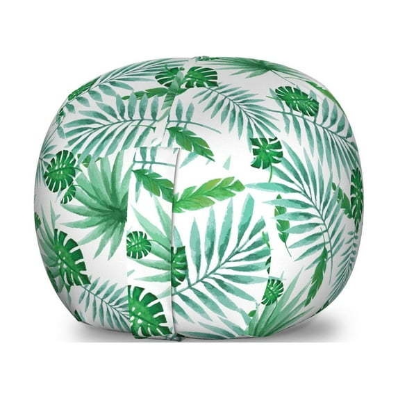 Green and White Storage Toy Bag Chair, Polynesian Aloha Watercolor Style Monstera Palm Leaves Luau, Stuffed Animal Organizer Washable Bag, Large Size, Green and Almond Green, by Ambesonne