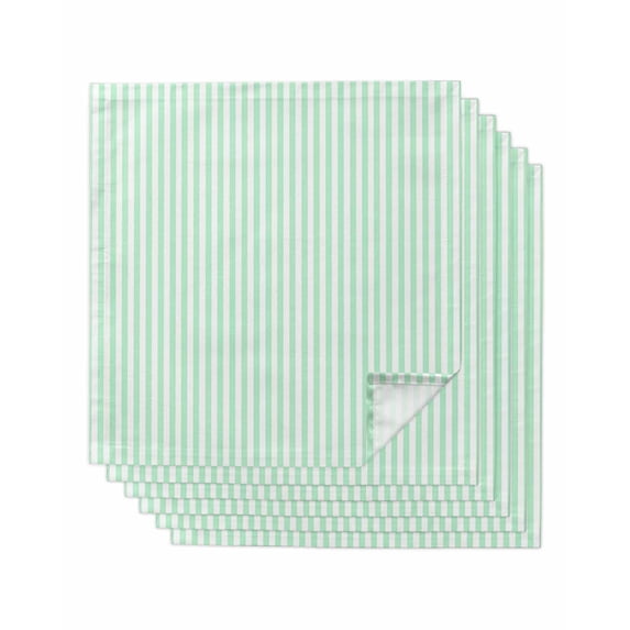 Green White Stripe Cloth Napkins Set of 6 Reusable Dinner Napkins, Modern Minimalist Geometric Striped Cocktail Napkin Washable Table Napkins for Wedding/Holiday Party/Baby Shower 20"x20"