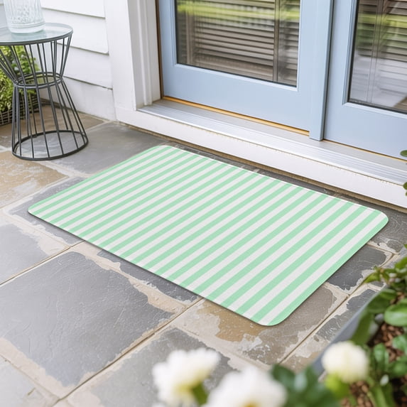 Green White Stripe Door Mat Indoor Outdoor,Modern Minimalist Geometric Striped Non Slip Welcome Mat with Rubber Backing,Absorbent Fabric Front Door Mats Entryway Rug for Home Patio Entrance 20"x31.5"