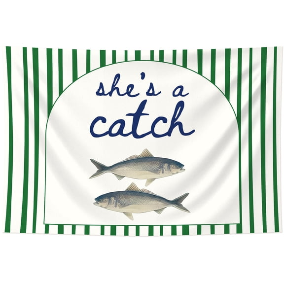 Green White Stripe Lakeside Fishing Fabric Backdrop Fish Printed Background For Outdoor Bridal Shower And Girls Gathering Photo Decor