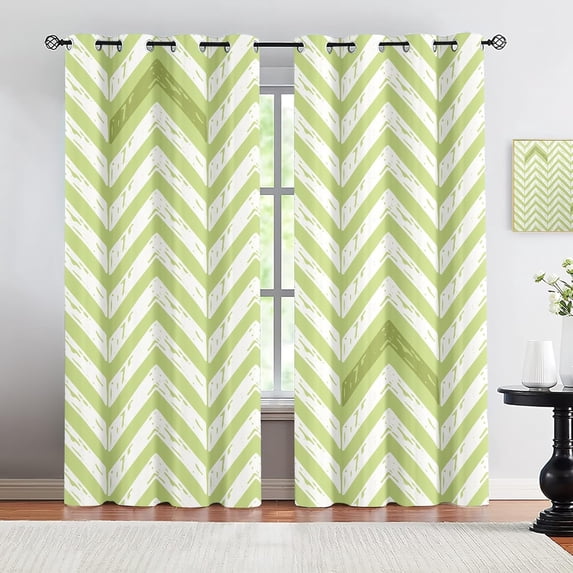 Green And White Striped Geometric Blackout Curtains For Boys Girl Bedroom Decor, Medieval Style Curtain Panels Drapes, Grommet Privacy Drapes Set For Dorm Door 38"W x 54"L (Pack of 2)