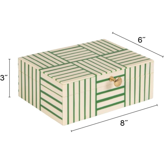 Green & White Striped Resin Storage Box for Home Decor and Organization
