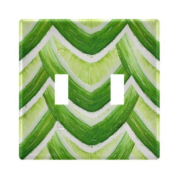 Green White V Lines Watercolor Light Switch Cover Electrical Outlet Cover Replaceable Wall Plates 2-Gang