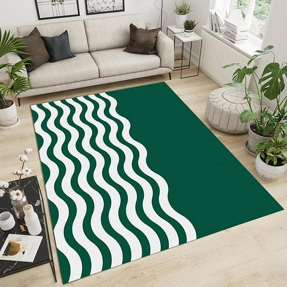 Green White Water Ripple Area Carpet, Modern Abstract Minimalist Rugs For Living Room, Upholstery Rug With Non-slip Backing For Bedroom Dining Room Home Office Decor 4 x 6ft