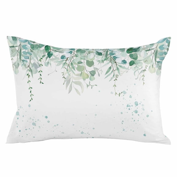 Green White Watercolor Botanical Leaf Queen Size Pillow Cover, Pillowcase Protectors with Zipper, Breathable Decorative Throw Pillow Case Cover, Pillow Shams for Couch Sofa 20x30Inch