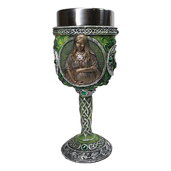 Green Wicca Triple Goddess Maiden Mother Crone Witchcraft Wine Goblet Chalice