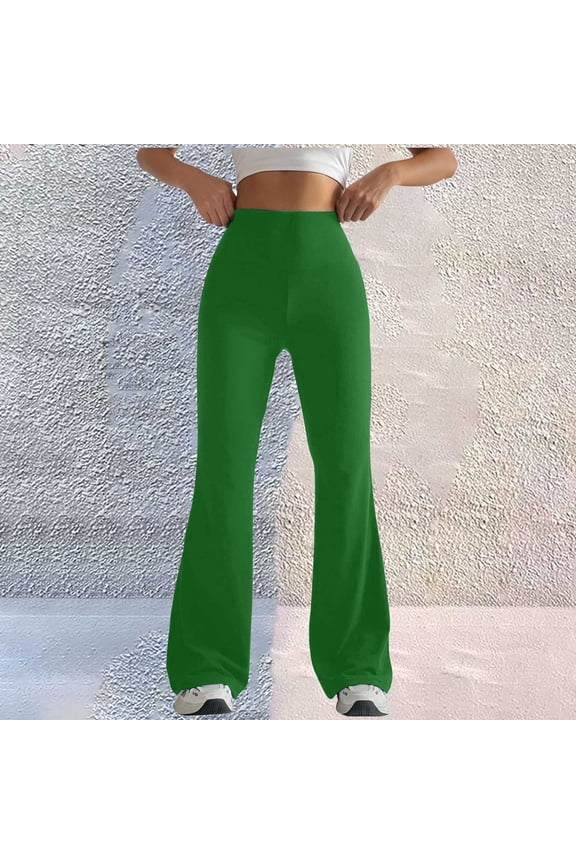 Green Wide Leg Sweatpants Women 2024 Womens Stretch High Waist Leggings Regular Solid Flared Pants Active Workout Yoga Pants Trousers Fashion Clothing