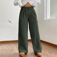 thumbnail image 1 of Green Wide Leg Sweatpants Women's Fuzzy Plush Pajama Pants Elastic Waist Wide Leg Bottoms Pants Fashion Clothing, 1 of 4