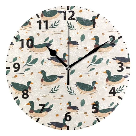 Green Wild Ducks Pattern Wall Clock 10in Round Artistic Oil Painting Home Decor Desk Table Clock
