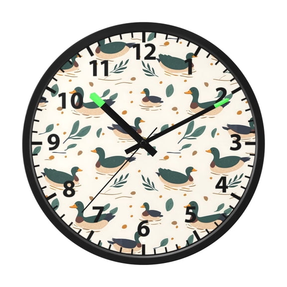 Green Wild Ducks Pattern Wall Clock 12 Inch Voice Activated Night Light Silent Non Ticking