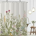 thumbnail image 1 of Green Wild Floral Shower Curtain, Botanical Plants Herbs and Wild Flowers Nature Blossom Leaf Sketch Vintage Bathroom Curtain Decor Waterproof Fabric Machine Washable 12 PCS Hooks,72" Wx84 L, 1 of 6