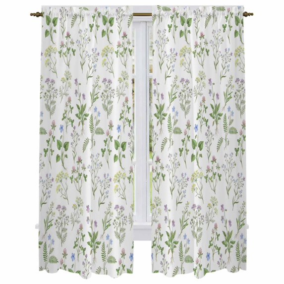 Green Wildflowers Kitchen Curtain for Berdoom Living Room Cafe 72 Inch Length, Farmhouse Botanical Floral Tiers Curtains Light Filtering Drapes Rod Pocket Window Treatment 2 Panels 52"Wx72"L