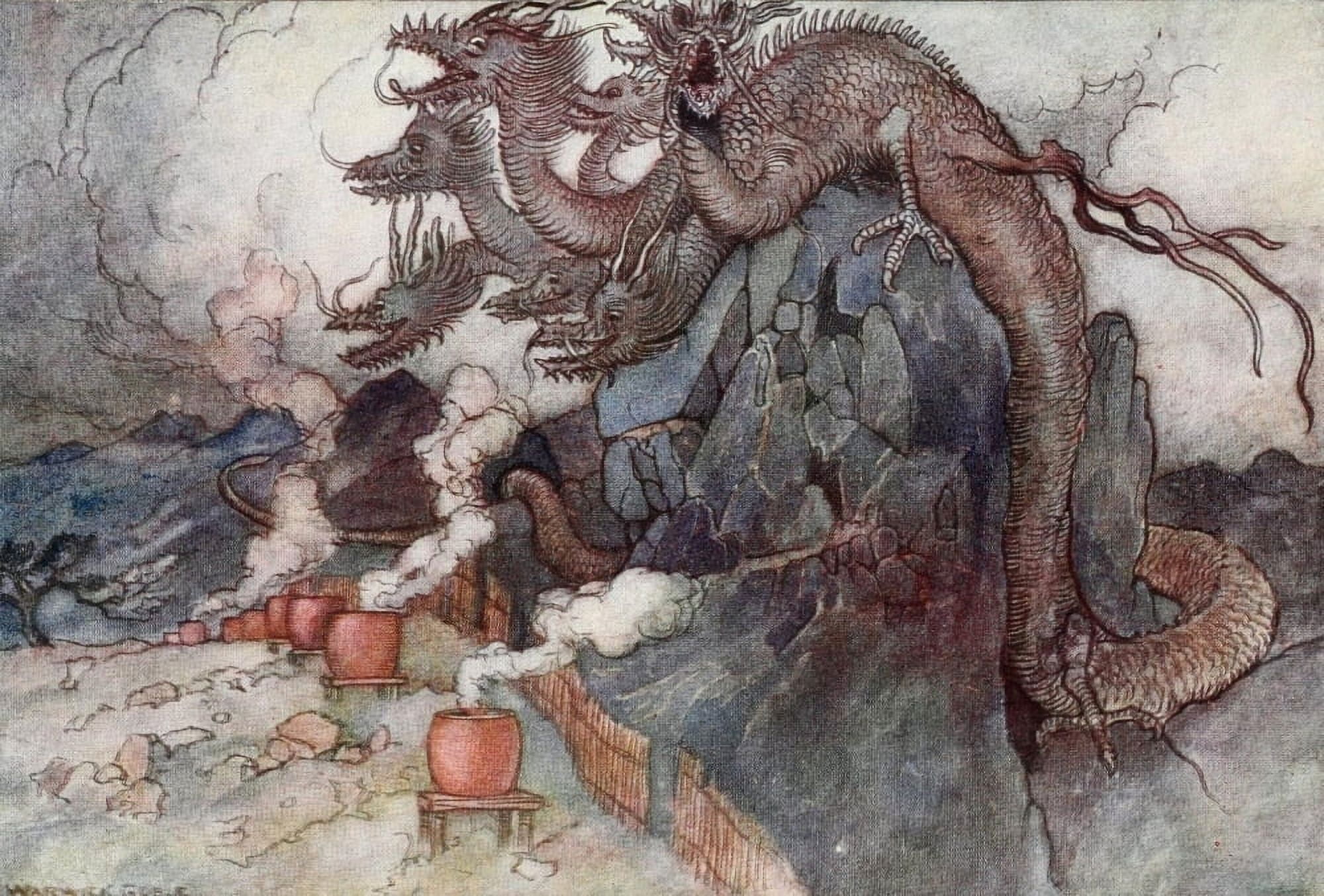 Green Willow 1910 Dragons Canvas Art - Warwick Goble (18 x 24)